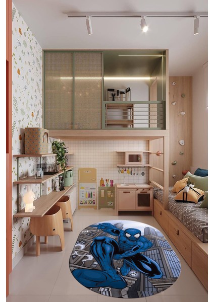 Dijital Kaymaz Yıkanabilir Çizgifilm Temalı Erkek Oval Çocuk Odası Halısı, O-Çocuk-40-Mavi,