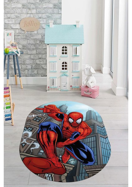 Dijital Kaymaz Yıkanabilir Çizgifilm Temalı Erkek Oval Çocuk Odası Halısı, O-Çocuk-40-Renkli,