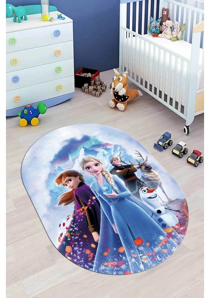 Dijital Kaymaz Yıkanabilir Çizgifilm Temalı Kız Oval Çocuk Odası Halısı, O-Çocuk-42-Renkli, fırsatları