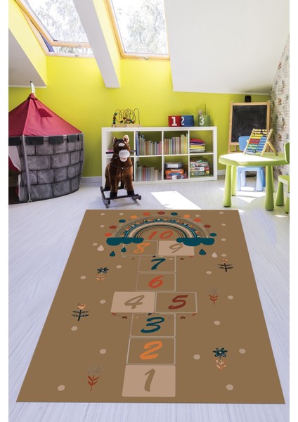Dijital Baskılı Kaymaz Yıkanabilir Sek Sek Eğlendirici Çocuk Odası Oyun Halısı, Çocuk-30-Kahve, fiyatları