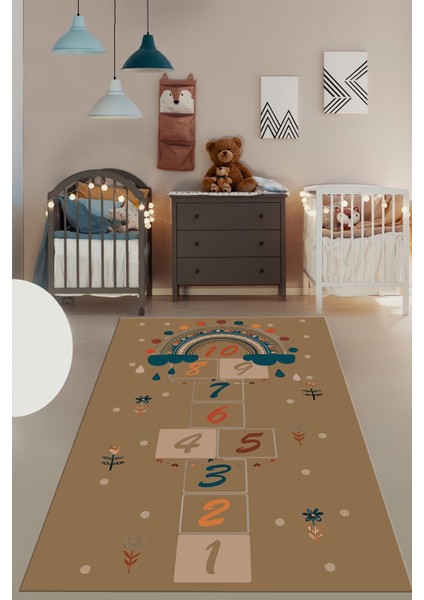 Dijital Baskılı Kaymaz Yıkanabilir Sek Sek Eğlendirici Çocuk Odası Oyun Halısı, Çocuk-30-Kahve, modelleri