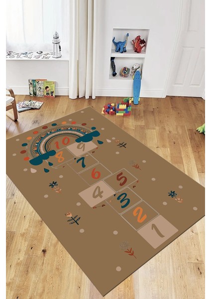 Dijital Baskılı Kaymaz Yıkanabilir Sek Sek Eğlendirici Çocuk Odası Oyun Halısı, Çocuk-30-Kahve, fırsatları