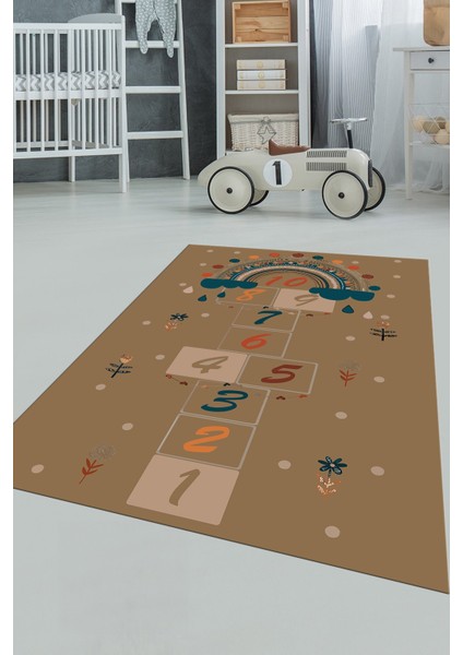 Dijital Baskılı Kaymaz Yıkanabilir Sek Sek Eğlendirici Çocuk Odası Oyun Halısı, Çocuk-30-Kahve, indirimleri
