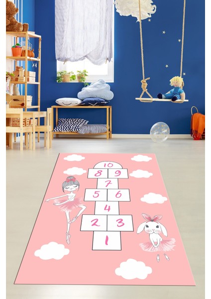 Dijital Baskılı Kaymaz Yıkanabilir Seksekli Bulutlu Çocuk Odası Halısı, Çocuk-04-Pembe, modelleri