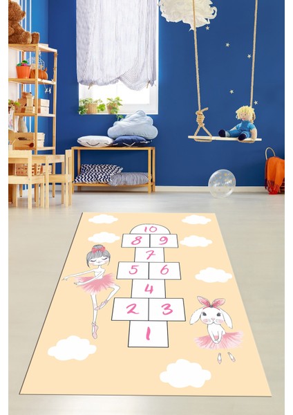 Dijital Baskılı Kaymaz Yıkanabilir Seksekli Bulutlu Çocuk Odası Halısı, Çocuk-04-Turuncu, modelleri