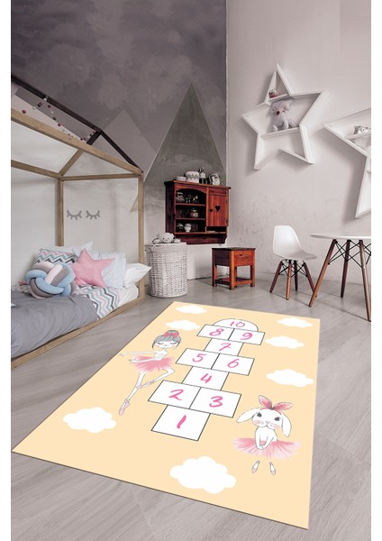 Dijital Baskılı Kaymaz Yıkanabilir Seksekli Bulutlu Çocuk Odası Halısı, Çocuk-04-Turuncu, fırsatları