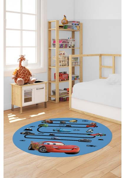 Dijital Kaymaz Yıkanabilir Renkli Arabalar Eğitici Yuvarlak Çocuk Odası Halısı, Y-Çocuk-03-Mavi, fırsatları