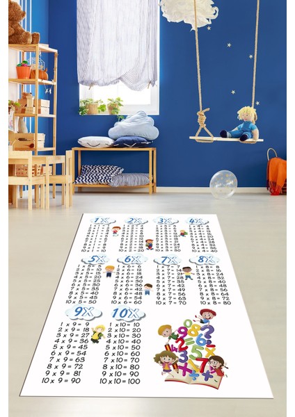 Dijital Baskılı Kaymaz Yıkanabilir Çarpım Tablosu Desenli Çocuk Odası Halısı, Çocuk-05-Beyaz, modelleri