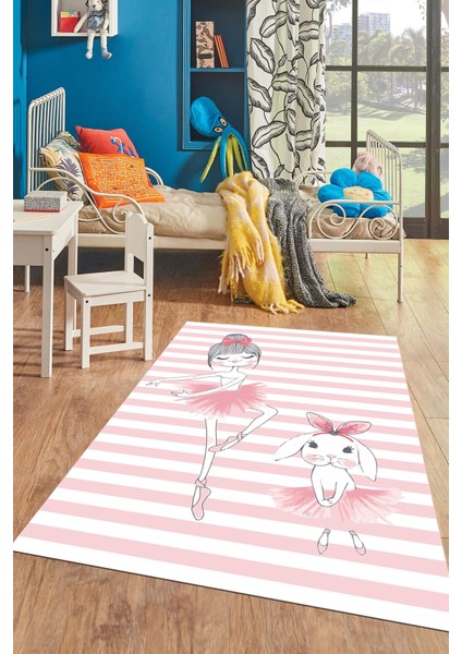 Dijital Baskılı Kaymaz Yıkanabilir Balerin Kız Desenli Çocuk Odası Halısı, Çocuk-09-Pembe, fırsatları