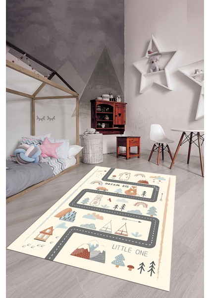 Kaymaz Taban Yıkanabilir Trafik Yollu Eğlendirici Çocuk Odası Oyun Halısı, Çocuk-16-Krem, fiyatları