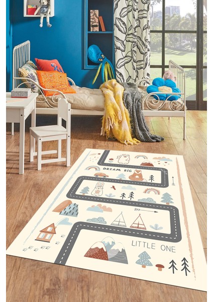 Kaymaz Taban Yıkanabilir Trafik Yollu Eğlendirici Çocuk Odası Oyun Halısı, Çocuk-16-Krem, modelleri