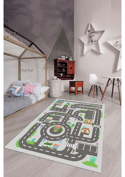Kaymaz Taban Yıkanabilir Trafik Yol Desen Eğlendirici Çocuk Odası Oyun Halısı, Çocuk-17-Gri, fiyatları