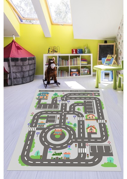 Kaymaz Taban Yıkanabilir Trafik Yol Desen Eğlendirici Çocuk Odası Oyun Halısı, Çocuk-17-Gri, fırsatları