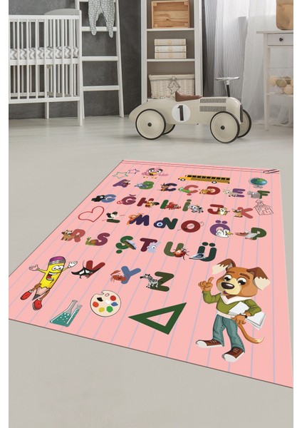 Dijital Baskılı Kaymaz Yıkanabilir Alfabe Eğitici Çocuk Odası Oyun Halısı, Çocuk-33-Pembe, fırsatları