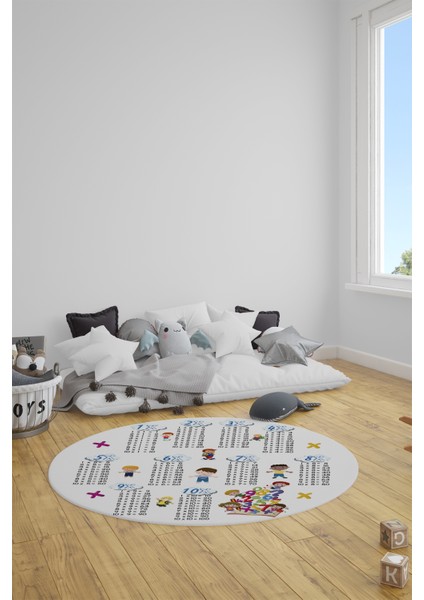 Dijital Kaymaz Yıkanabilir Çarpım Tablosu Desenli Yuvarlak Çocuk Odası Halısı, Y-Çocuk-05-Beyaz, fiyatları
