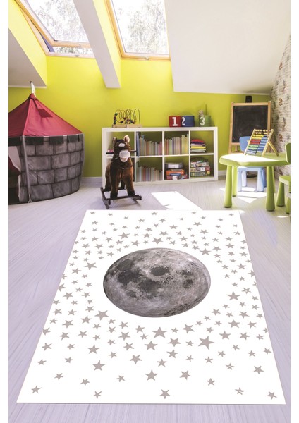 Dijital Baskılı Kaymaz Taban Yıkanabilir Yıldız Ay Desen Çocuk Odası Halısı, Çocuk-27-Beyaz, fiyatları