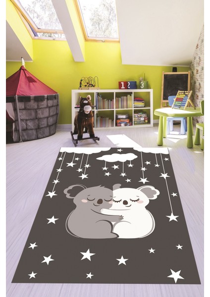 Dijital Baskılı Kaymaz Yıkanabilir Kuala Desenli Çocuk Odası Halısı, Çocuk-22-Antrasit, modelleri