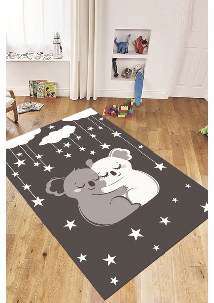 Dijital Baskılı Kaymaz Yıkanabilir Kuala Desenli Çocuk Odası Halısı, Çocuk-22-Antrasit, indirimleri