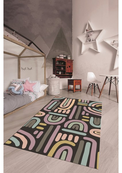 Dijital Baskılı Kaymaz Taban Yıkanabilir Renkli Çocuk Odası Halısı, Çocuk-26-Antrasit,
