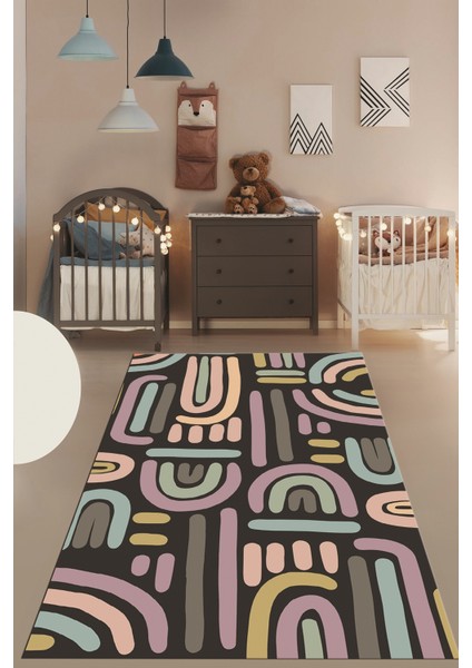 Dijital Baskılı Kaymaz Taban Yıkanabilir Renkli Çocuk Odası Halısı, Çocuk-26-Antrasit, fırsatları