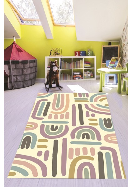 Dijital Baskılı Kaymaz Taban Yıkanabilir Renkli Çocuk Odası Halısı, Çocuk-26-Krem, modelleri
