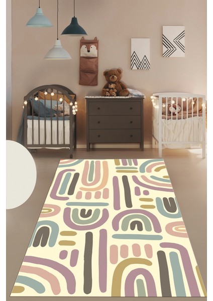Dijital Baskılı Kaymaz Taban Yıkanabilir Renkli Çocuk Odası Halısı, Çocuk-26-Krem, fırsatları