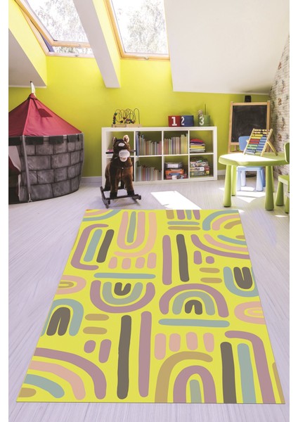 Dijital Baskılı Kaymaz Taban Yıkanabilir Renkli Çocuk Odası Halısı, Çocuk-26-Sarı, modelleri