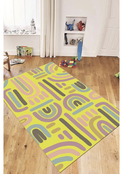 Dijital Baskılı Kaymaz Taban Yıkanabilir Renkli Çocuk Odası Halısı, Çocuk-26-Sarı, indirimleri