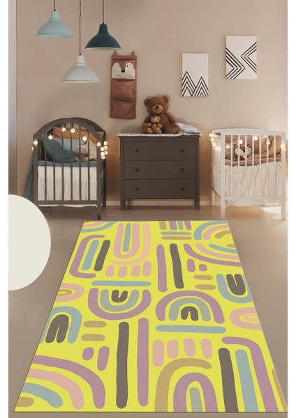 Dijital Baskılı Kaymaz Taban Yıkanabilir Renkli Çocuk Odası Halısı, Çocuk-26-Sarı, fırsatları