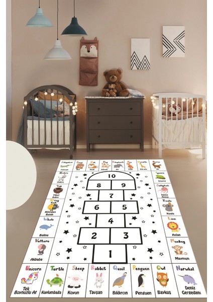 Sek Sek Desen Ingilizce Öğretici Eğitici Çocuk Odası Oyun Halısı, Çocuk-36-Beyaz, fiyatları