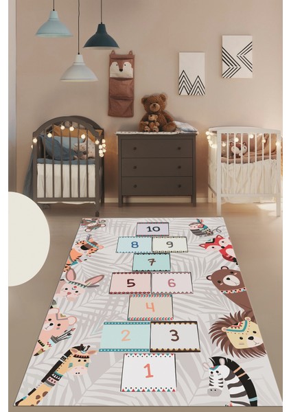 Dijital Baskılı Kaymaz Yıkanabilir Sek Sek Desen Eğlendirici Çocuk Odası Halısı, Çocuk-28-Gri, modelleri