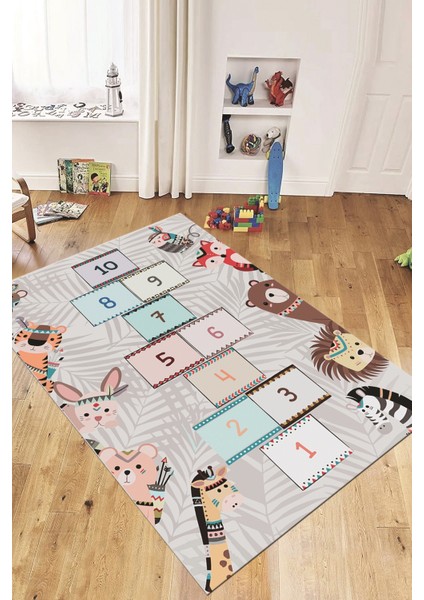 Dijital Baskılı Kaymaz Yıkanabilir Sek Sek Desen Eğlendirici Çocuk Odası Halısı, Çocuk-28-Gri, fırsatları