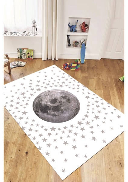 Dijital Baskılı Kaymaz Taban Yıkanabilir Yıldız Ay Desen Çocuk Odası Halısı, Çocuk-27-Beyaz, fırsatları