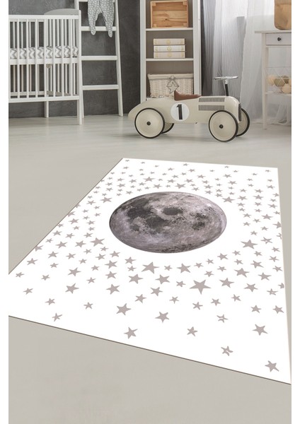 Dijital Baskılı Kaymaz Taban Yıkanabilir Yıldız Ay Desen Çocuk Odası Halısı, Çocuk-27-Beyaz, indirimleri