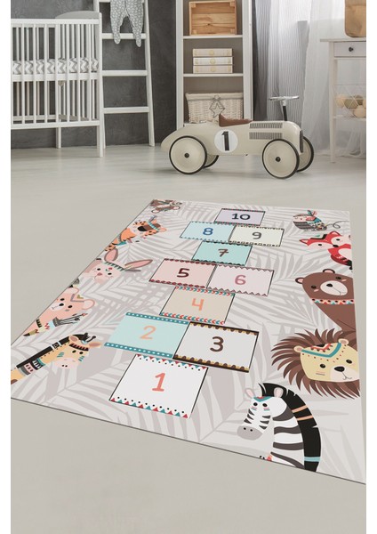 Dijital Baskılı Kaymaz Yıkanabilir Sek Sek Desen Eğlendirici Çocuk Odası Halısı, Çocuk-28-Gri, indirimleri