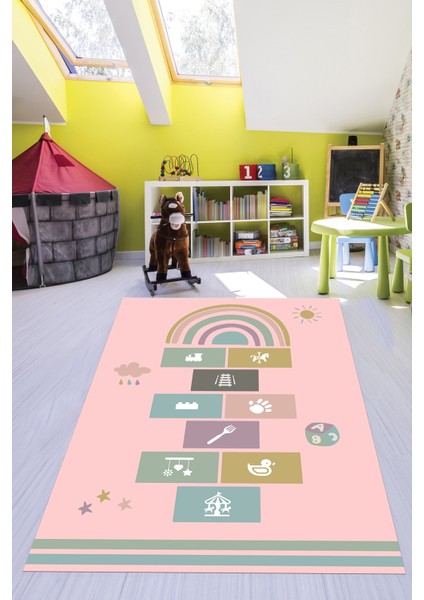 Dijital Baskılı Kaymaz Yıkanabilir Sek Sek Eğitici Çocuk Odası Oyun Halısı, Çocuk-31-Pembe, fiyatları