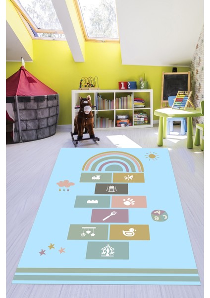 Dijital Baskılı Kaymaz Yıkanabilir Sek Sek Eğitici Çocuk Odası Oyun Halısı, Çocuk-31-Mavi, fiyatları