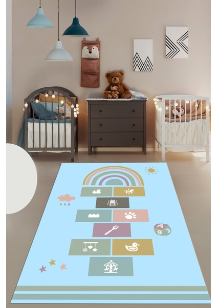 Dijital Baskılı Kaymaz Yıkanabilir Sek Sek Eğitici Çocuk Odası Oyun Halısı, Çocuk-31-Mavi, modelleri