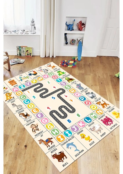 Ingilizce Harf ve Hayvan Temalı Eğitici Çocuk Odası Oyun Halısı, Çocuk-44-Krem, fiyatları