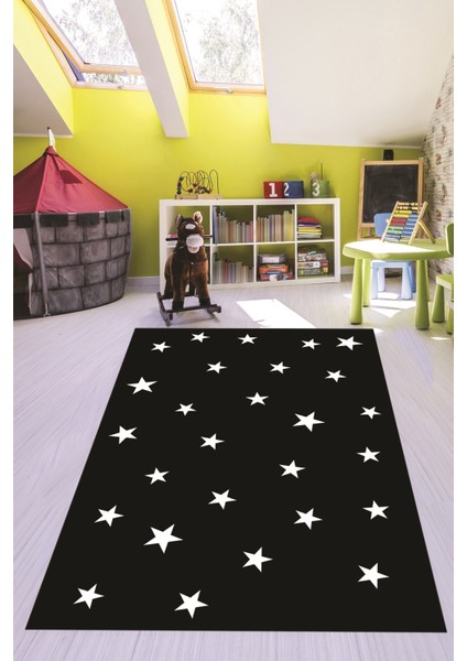 Dijital Baskılı Kaymaz Yıkanabilir Yıldız Desen Çocuk Odası Oyun Halısı, Çocuk-32-Siyah, fiyatları