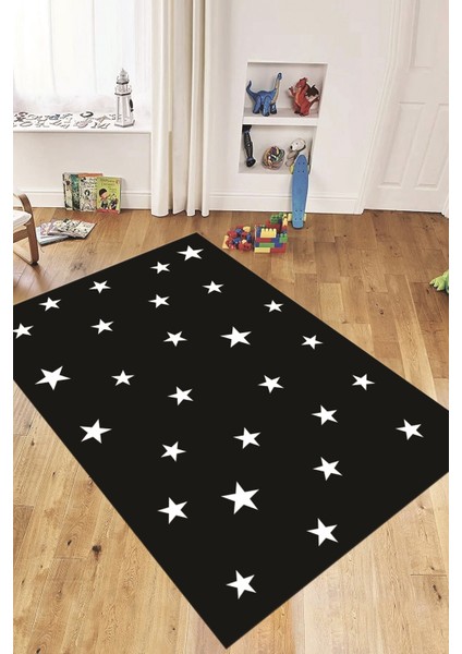 Dijital Baskılı Kaymaz Yıkanabilir Yıldız Desen Çocuk Odası Oyun Halısı, Çocuk-32-Siyah, fırsatları