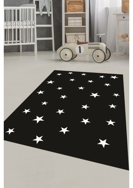 Dijital Baskılı Kaymaz Yıkanabilir Yıldız Desen Çocuk Odası Oyun Halısı, Çocuk-32-Siyah, indirimleri