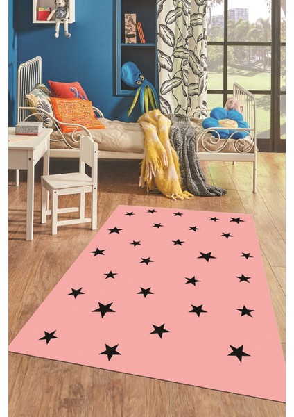 Dijital Baskılı Kaymaz Yıkanabilir Yıldız Desen Çocuk Odası Oyun Halısı, Çocuk-32-Pembe,