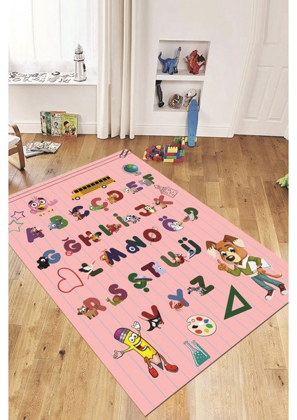 Dijital Baskılı Kaymaz Yıkanabilir Alfabe Eğitici Çocuk Odası Oyun Halısı, Çocuk-33-Pembe, modelleri