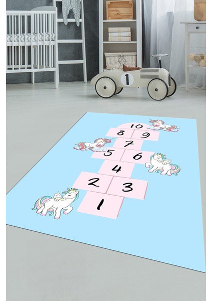 Unicornlu Sek Sek Desen Yıkanabilir Eğlenceli Çocuk Odası Oyun Halısı, Çocuk-37-Mavi, fırsatları
