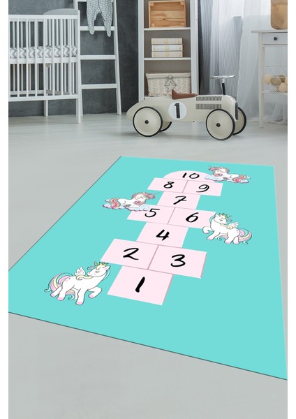 Unicornlu Sek Sek Desen Yıkanabilir Eğlenceli Çocuk Odası Oyun Halısı, Çocuk-37-Turkuaz, fırsatları