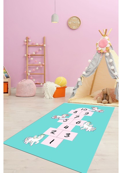 Unicornlu Sek Sek Desen Yıkanabilir Eğlenceli Çocuk Odası Oyun Halısı, Çocuk-37-Turkuaz, indirimleri