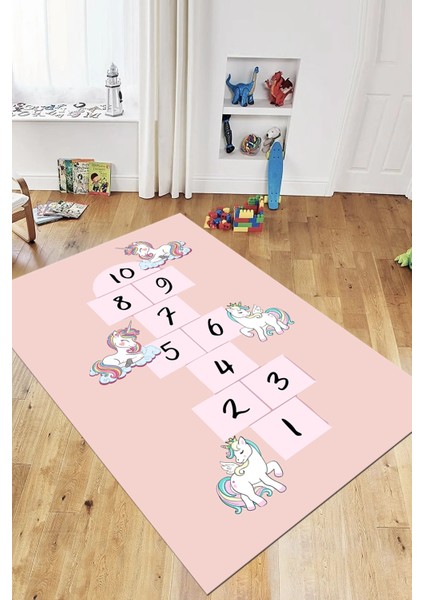 Unicornlu Sek Sek Desen Yıkanabilir Eğlenceli Çocuk Odası Oyun Halısı, Çocuk-37-Pembe, modelleri