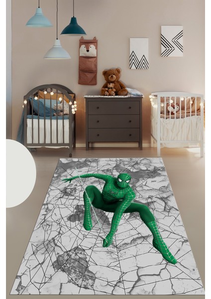 Dijital Baskılı Kaymaz Yıkanabilir Çizgifilm Temalı Erkek Çocuk Odası Halısı, Çocuk-41-Yeşil,