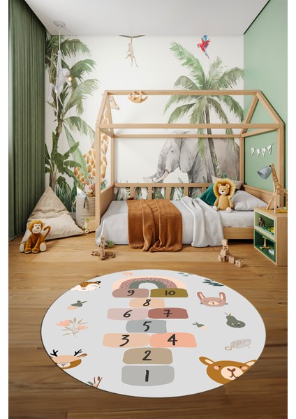 Dijital Kaymaz Yıkanabilir Sek Sek Desen Eğlendirici Yuvarlak Çocuk Halısı, Y-Çocuk-29-Gri, fiyatları